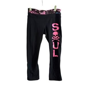 LULULEMON Soulcycle Floral Waistband Cropped Leggings Pink Skull - Sz 6